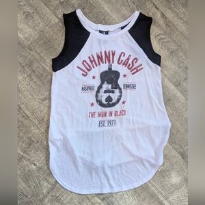Zion Rootswear Women's White And Black Johnny Cash Graphic Tank Tee Sz. S
